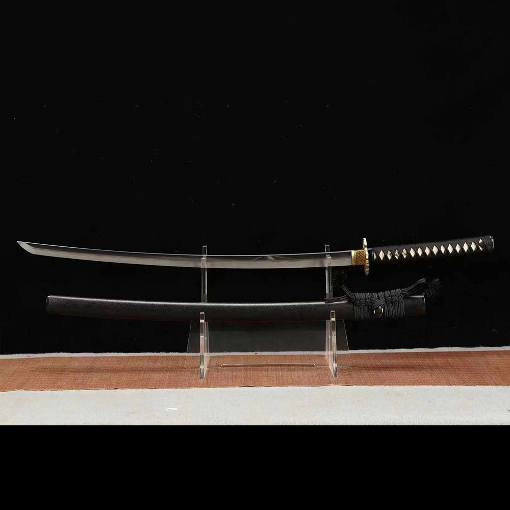 26-Inch Samurai Sword - Pearl Fish Skin Handle, Soil-Covered Blade, Tri-Color Grind